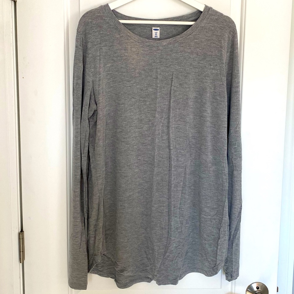 Old Navy Luxe XL Tall Long-sleeve T-shirt, Heather Gray, curved hem, EUC